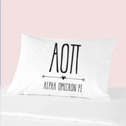 Sorority name and letters custom printed on pillowcase.
