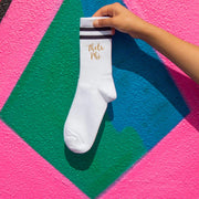 Theta Phi sorority name custom printed on striped crew socks