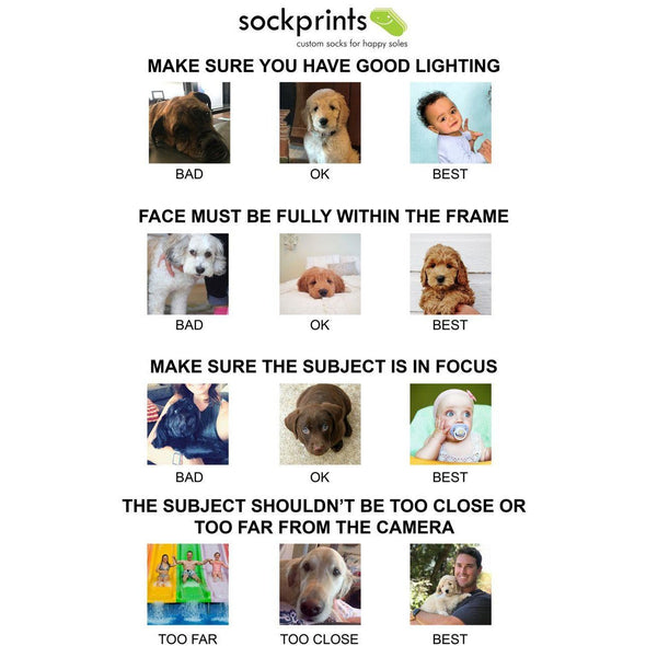 Better quality photo will print better quality socks.