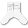 Promposal socks custom printed on white cotton crew socks.