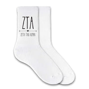 Zeta Tau Alpha sorority letters and name custom printed on cotton crew socks