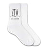 Zeta Tau Alpha sorority letters and name custom printed on cotton crew socks